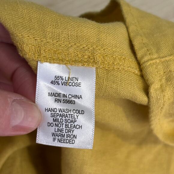 Cynthia Rowley Dress Medium Mustard Linen Cowl Hi Lo Lagenlook‎ Coastal Grandma - Picture 11 of 12